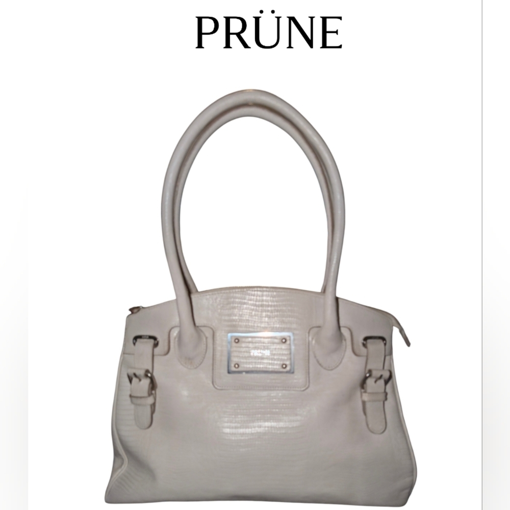 Prune Leather Cream/Ivory Shoulder Handbag